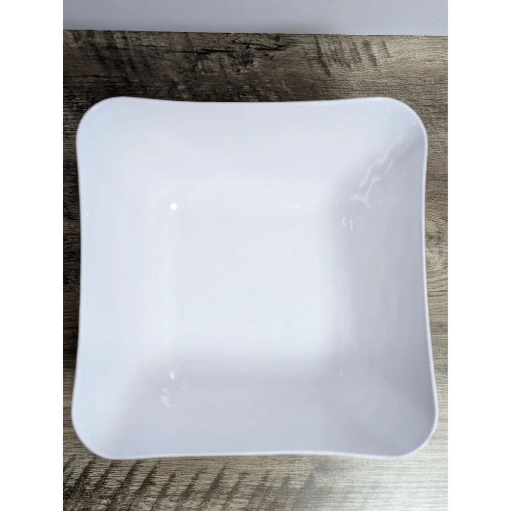 Pier 1 Imports Melamine Square Serving Bowl White Floral Scroll Pattern BPA Free